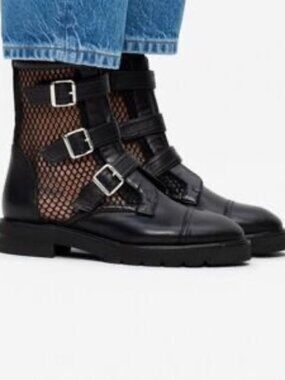 STUART WEITZMAN~Sydney Lift Combat Boots~BLACK CALF LEATHER PLATFORM SHOE Sz 9.5